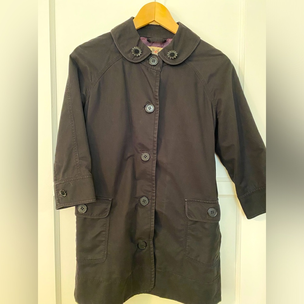 Juicy Couture EUC overcoat 3/4 sleeve floral buttons Pam & Gela ⭐️ 1960’s vibe🖤